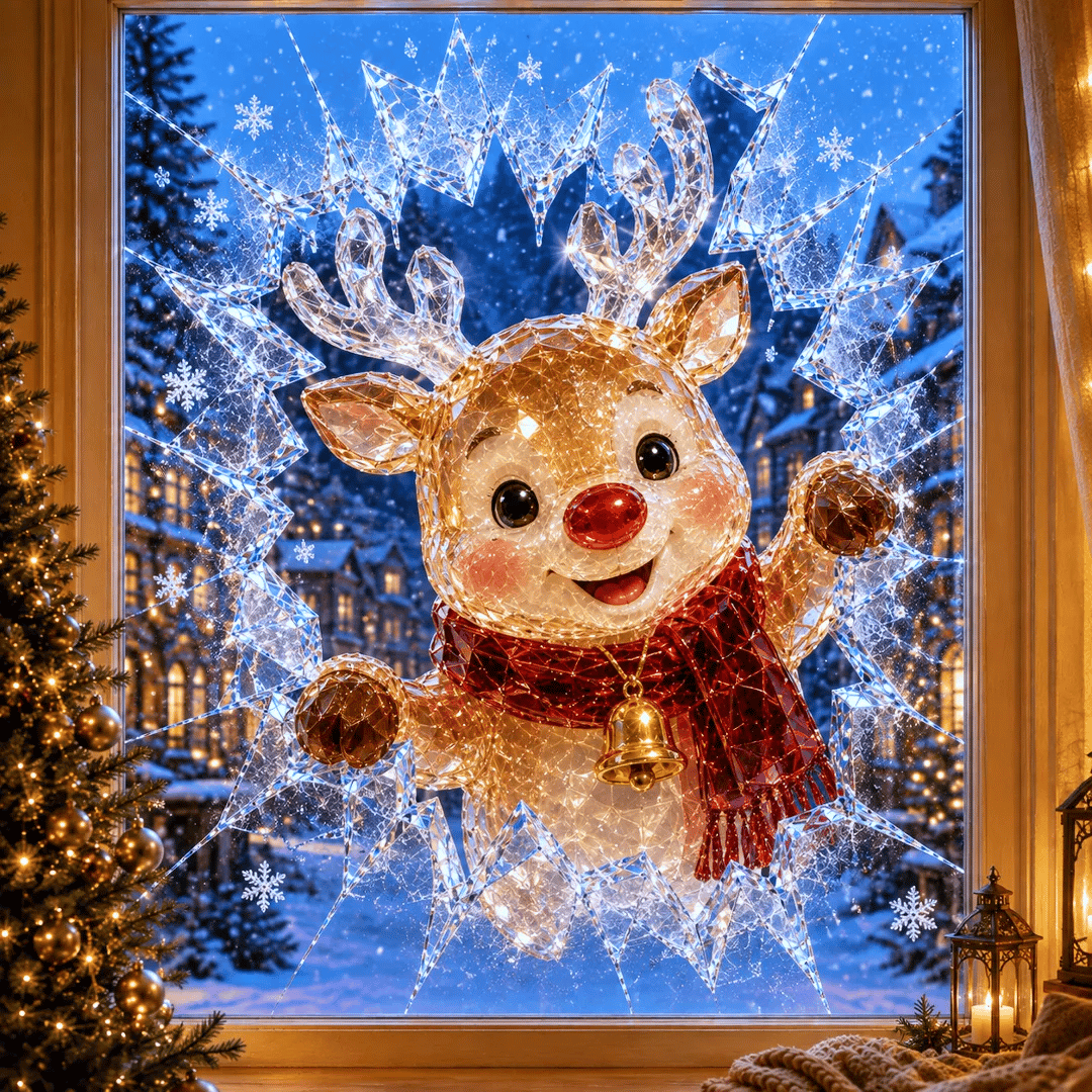 🔥HETEREA 49 % RABATT✨🎄Juleklistremerke med krystallmotiv som simulerer innbrudd i vinduet — 3D-vindusdekorasjon med knust glass