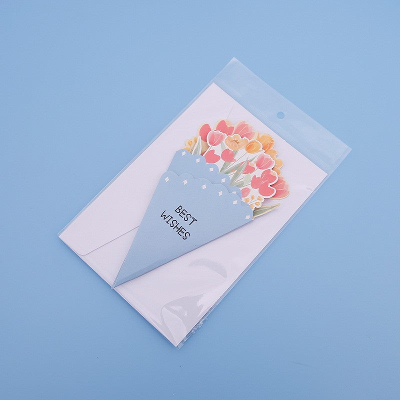 💐3D-blomsterbukett-gratulasjonskort – kreative blomsterkort med konvolutte