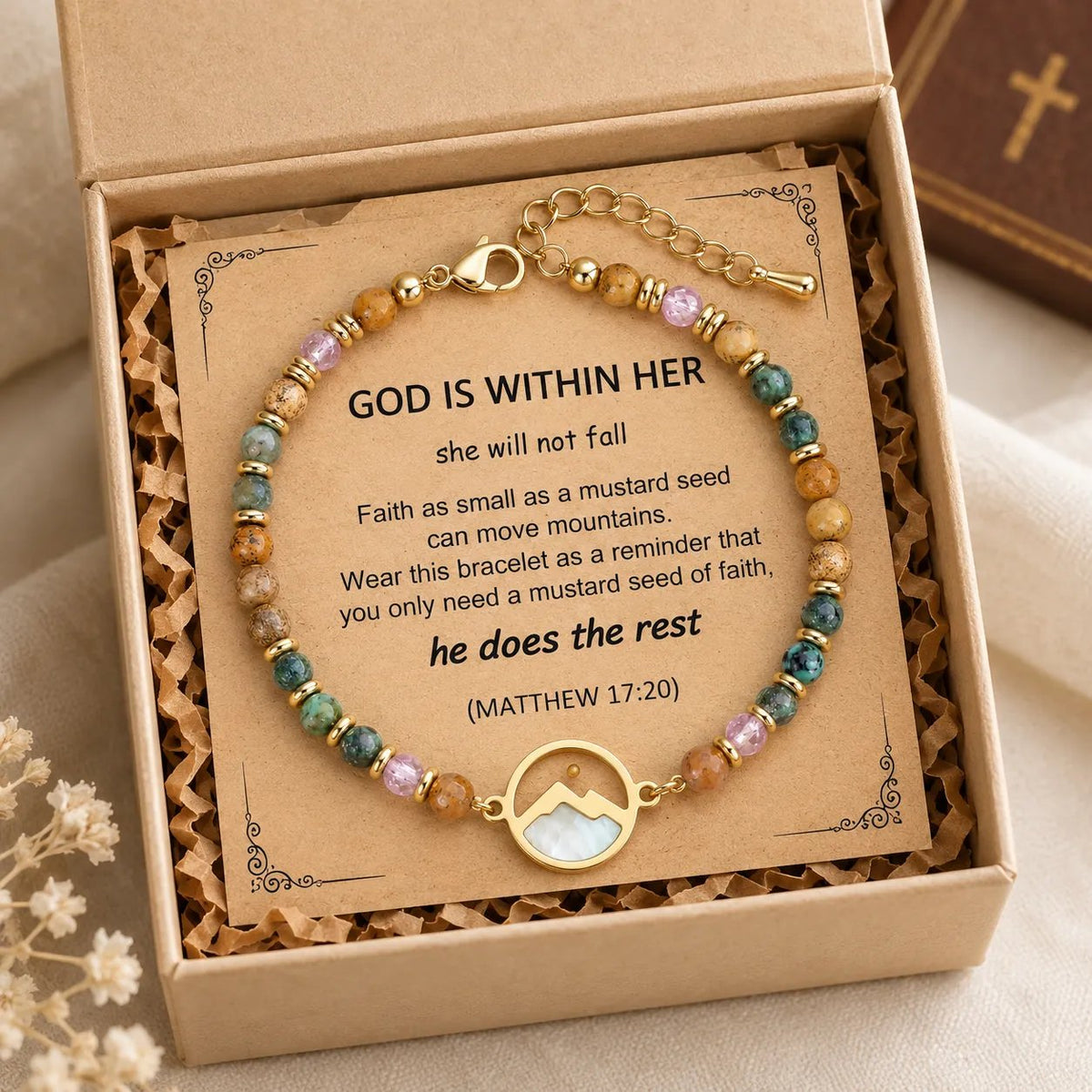 ✝️ «Tro som et sennepsfrø»-armbånd – Matteus 17:20 Inspirerende kristent armbånd