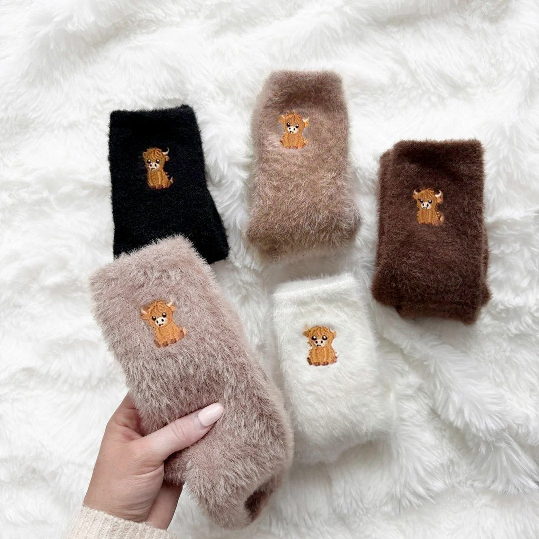 🧦Ultravarme for kalde dager🐮Fuzzy highland cow sokker