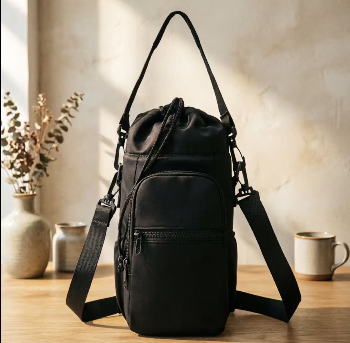✨Slitasjebestandig og vanntett💦Flaskeholder-slingbag med mobillomme – skulderveske med kryssrem