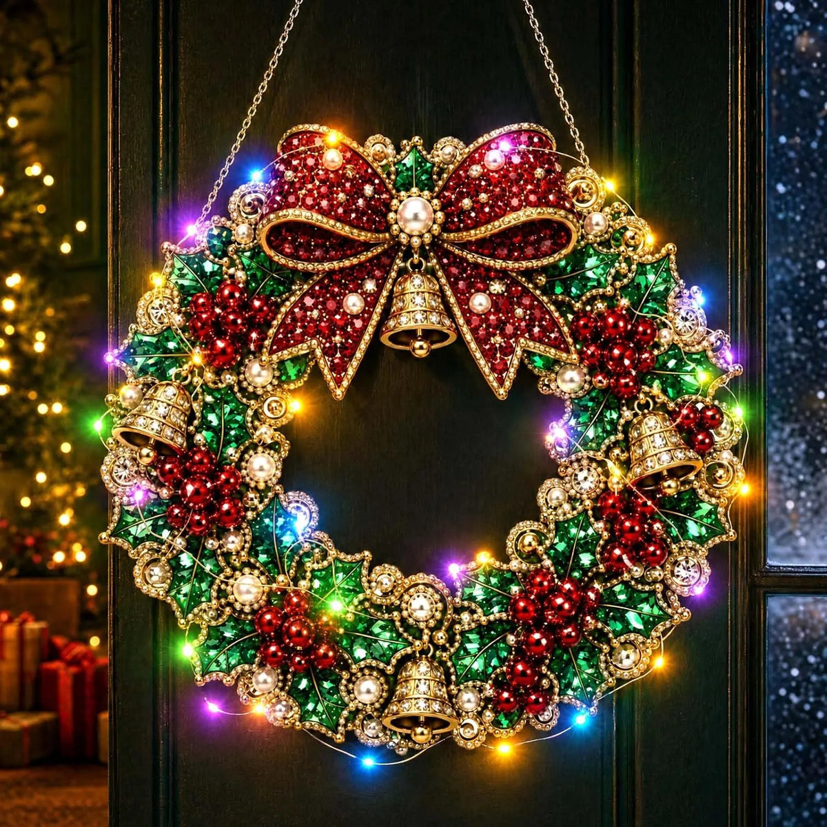 ✨DIY diamantmaleri: Julekrans med lys, dekorativ dørpynt i akryl til høytiden🎄