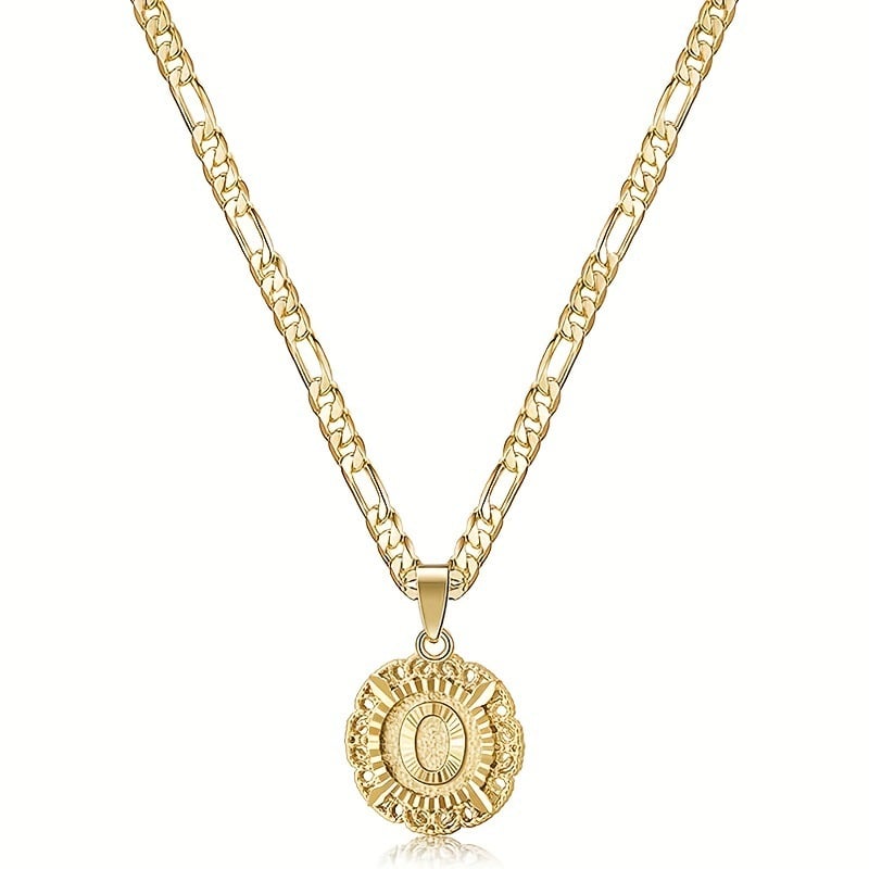 🎁  Halskjede med rundt anheng med bokstav, 14K gullbelagt