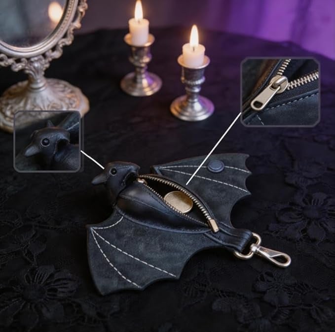 Lommebok i skinn med gotisk design og flaggermus🦇