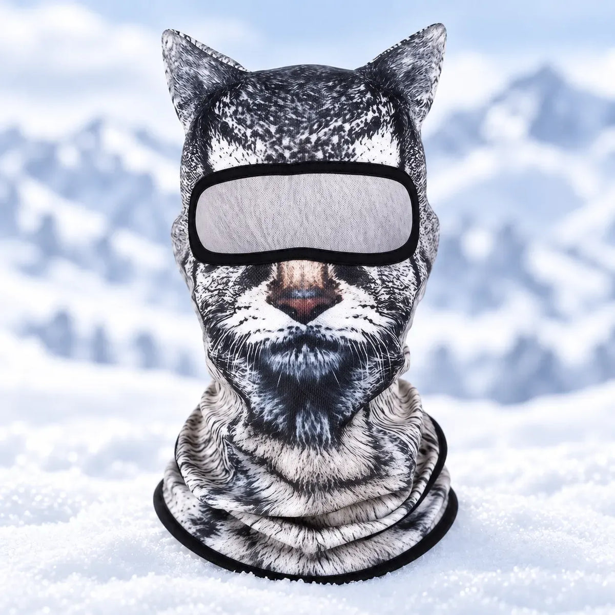 🔥🐱3D-skibalaclava med kattemotiv og ører – dyremaske