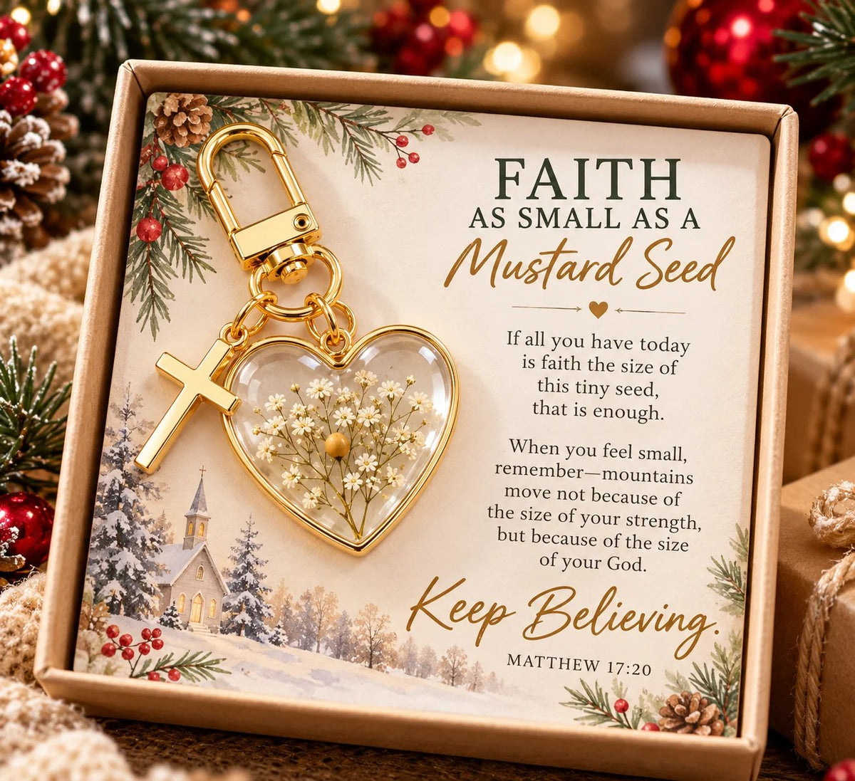 ⏳ Siste dag med 50 % rabatt –✝️ «Mustard Seed Faith»-nøkkelring — Fortsett å tro