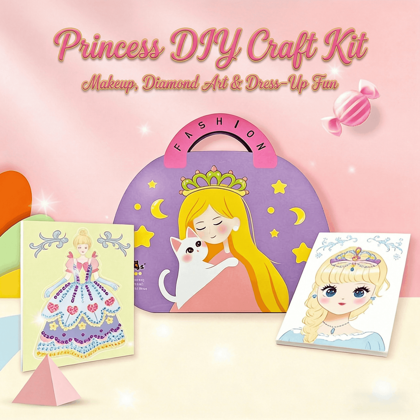 👸Prinsesse DIY-håndverkssett: sminke, diamantkunst og utkledning💖Gratis frakt