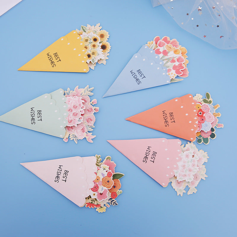 💐3D-blomsterbukett-gratulasjonskort – kreative blomsterkort med konvolutte