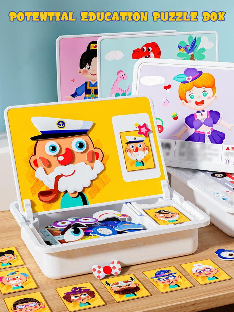 Magnetiske puslespill Ansiktsutkledning Reisespill Dobbeltsidet Førskole Pedagogisk Læringsleker for Barn