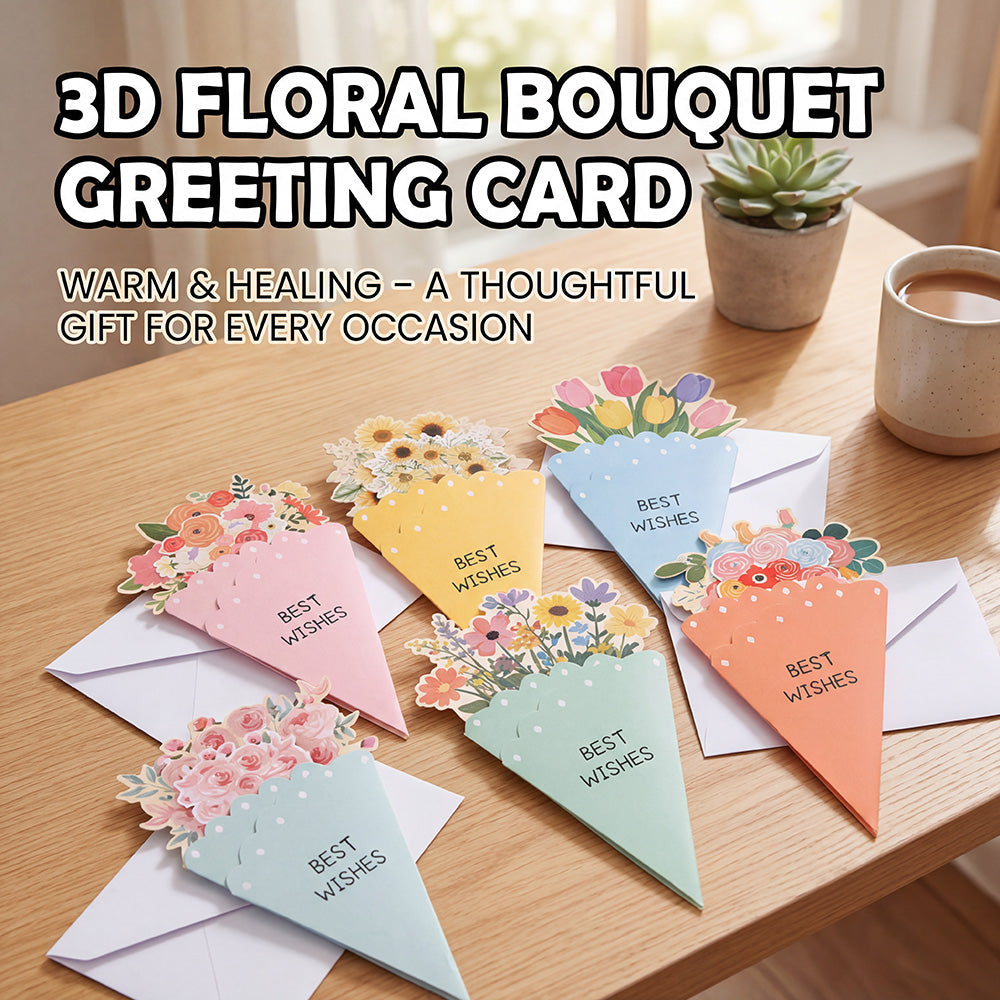 💐3D-blomsterbukett-gratulasjonskort – kreative blomsterkort med konvolutte