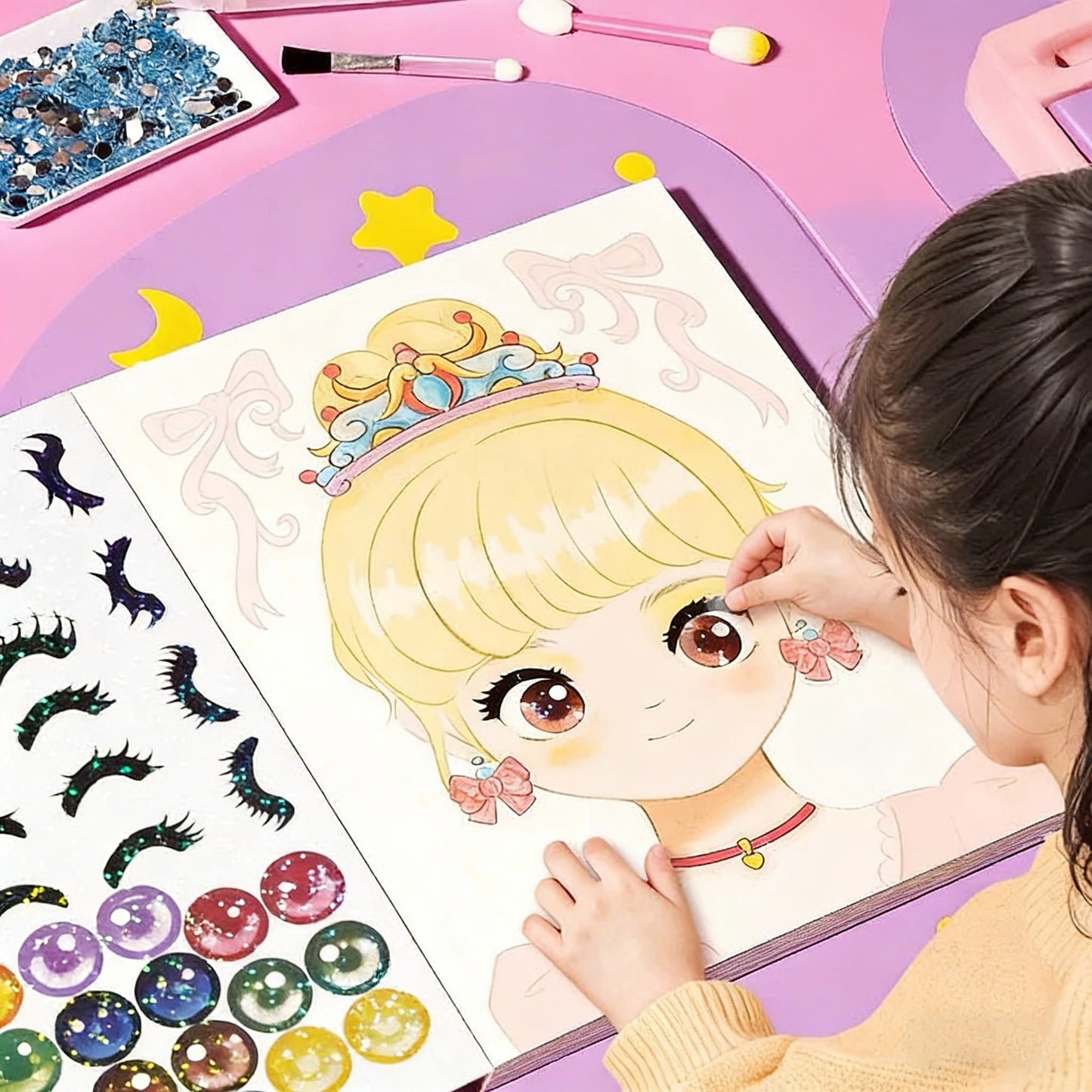 👸Prinsesse DIY-håndverkssett: sminke, diamantkunst og utkledning💖Gratis frakt
