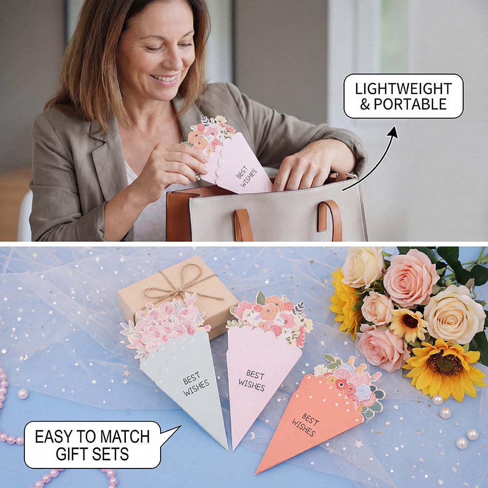 💐3D-blomsterbukett-gratulasjonskort – kreative blomsterkort med konvolutte