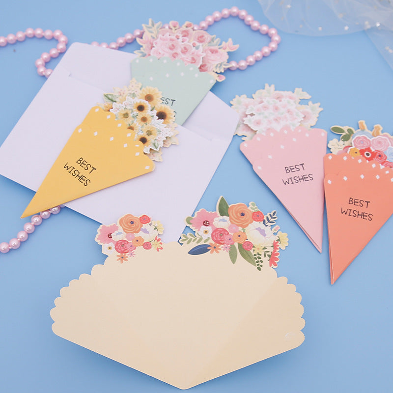 💐3D-blomsterbukett-gratulasjonskort – kreative blomsterkort med konvolutte