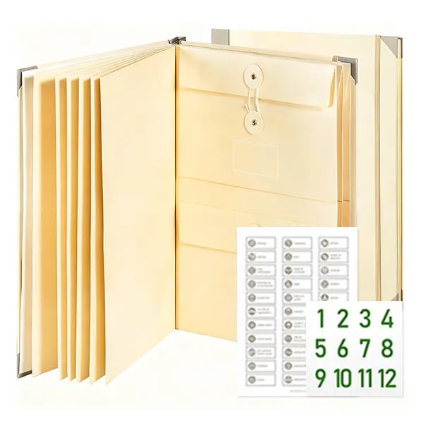 📂 Manila Pocket Accordion File - Passports, Birth Certificates & Home/Office Docs