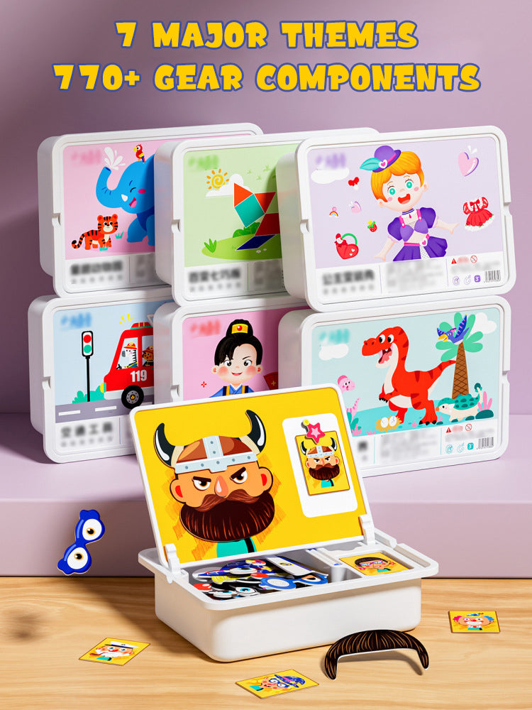 Magnetiske puslespill Ansiktsutkledning Reisespill Dobbeltsidet Førskole Pedagogisk Læringsleker for Barn