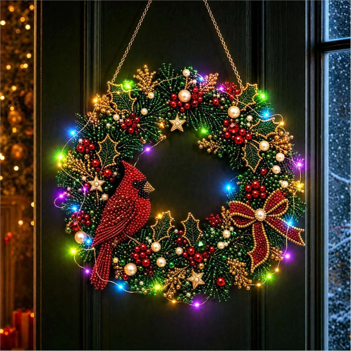 ✨DIY diamantmaleri: Julekrans med lys, dekorativ dørpynt i akryl til høytiden🎄