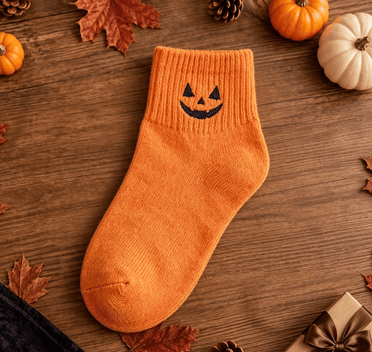 🔥Halloween Early Bird-tilbud: Kjøp 1 få 1 gratis🎃 Virale Halloween-broderte sokker med rund hals – Søte, skumle strikkesokker🧦