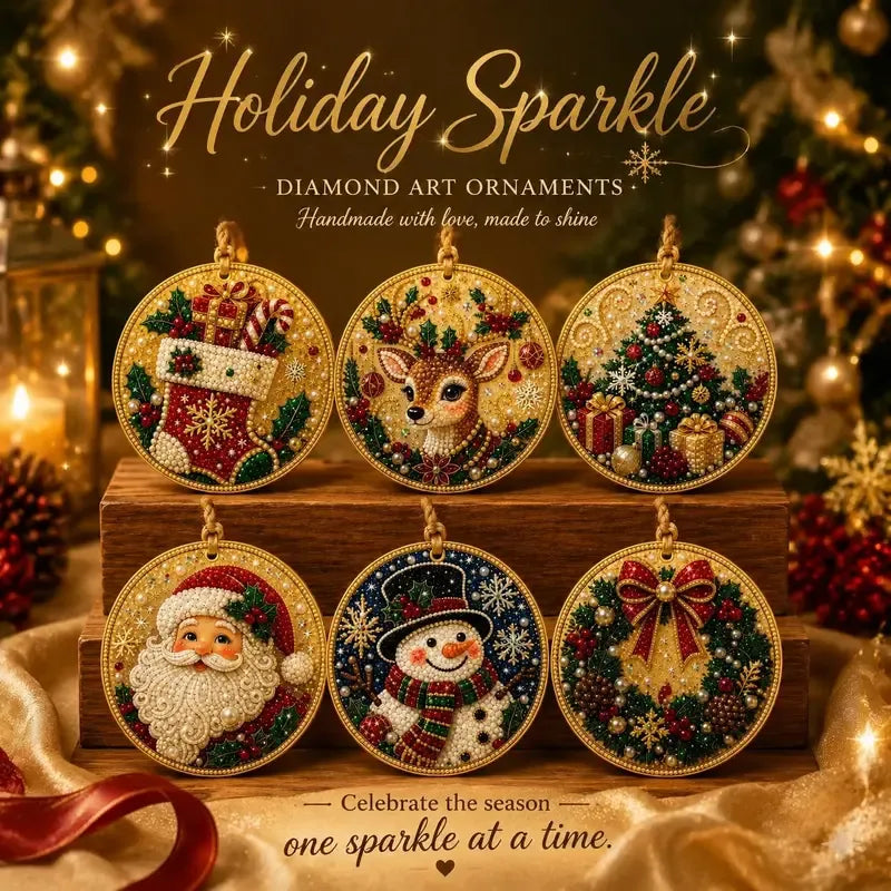 ⏳ Siste dag med 49 % rabatt – 🎄Nybegynnervennlig DIY-sett for diamantmaling med juleperler og edelstener | 6 festlige motiver med glitrende perler, fasetterte edelstener og detaljer i 3D-lag