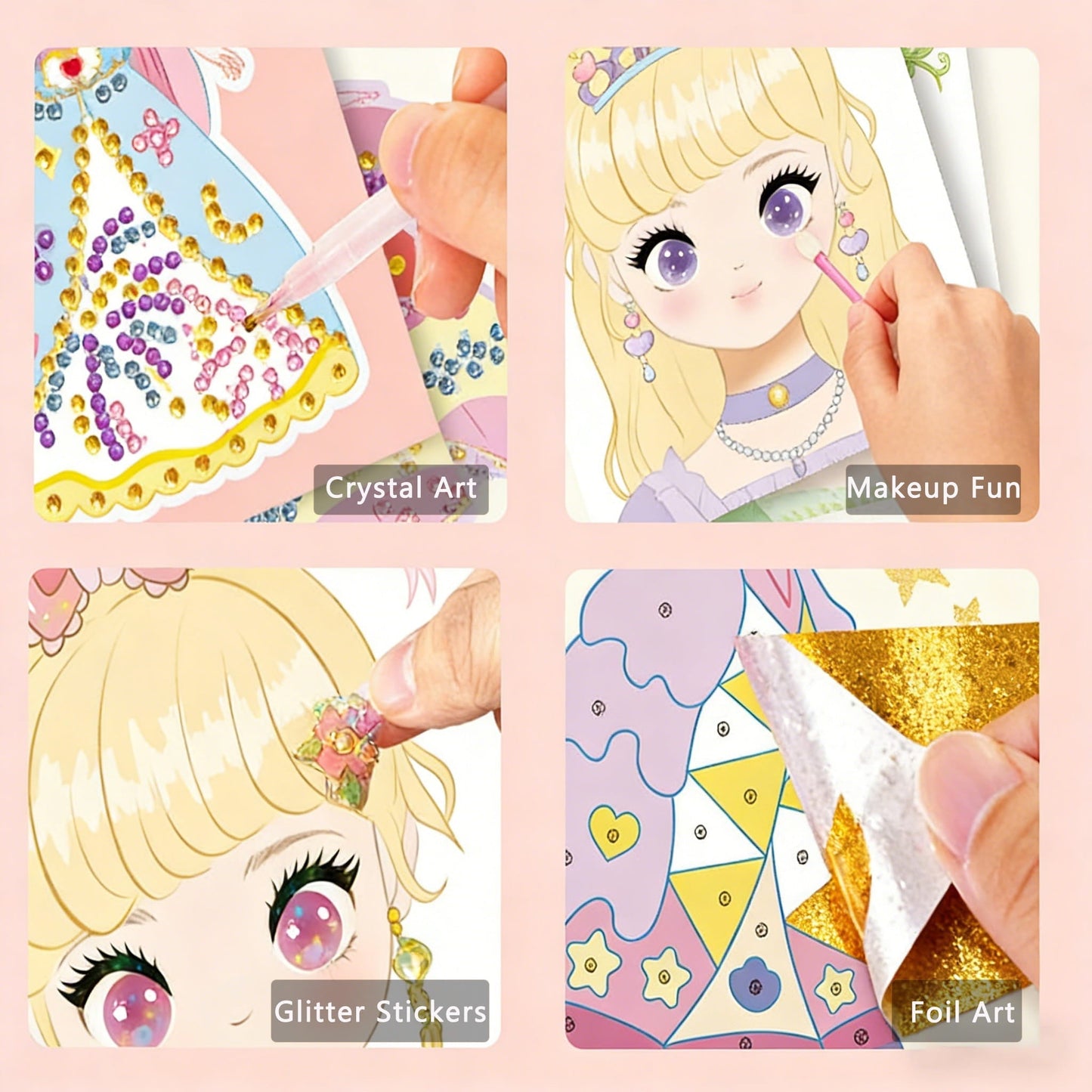 👸Prinsesse DIY-håndverkssett: sminke, diamantkunst og utkledning💖Gratis frakt