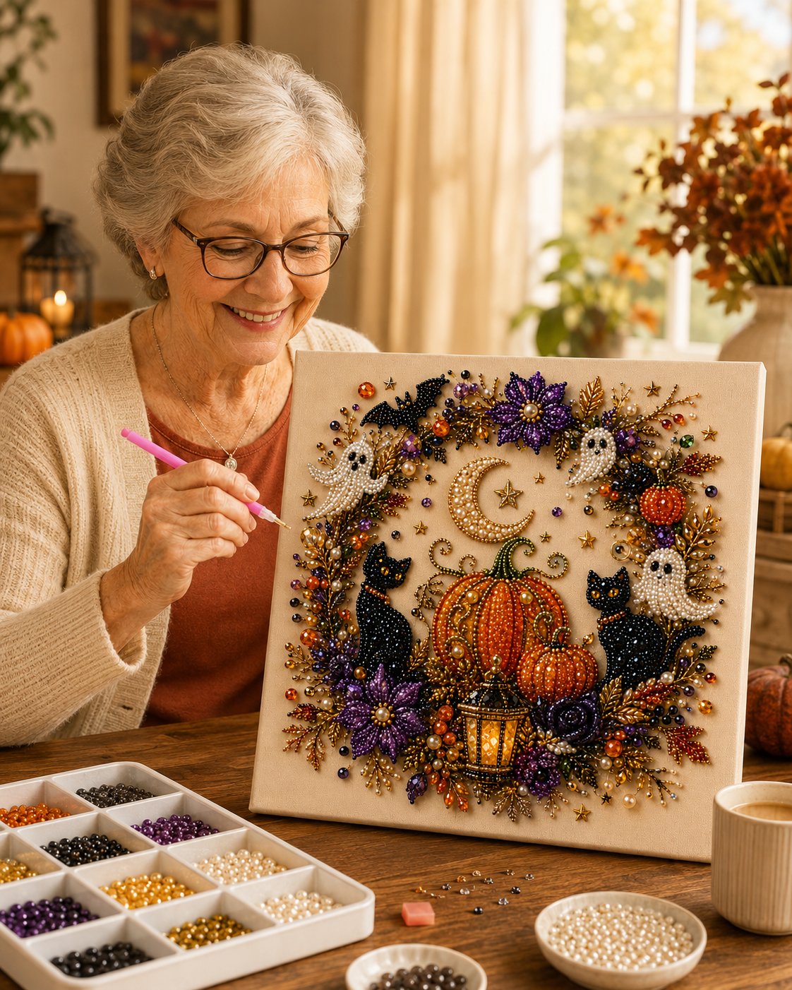 🔥 Siste dag med 49 % rabatt – 👻✨ Halloween-perlekunst-DIY-sett – Forvandle små perler til skummel-søt magi