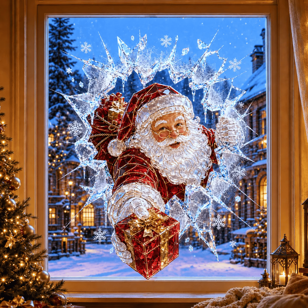 🔥HETEREA 49 % RABATT✨🎄Juleklistremerke med krystallmotiv som simulerer innbrudd i vinduet — 3D-vindusdekorasjon med knust glass