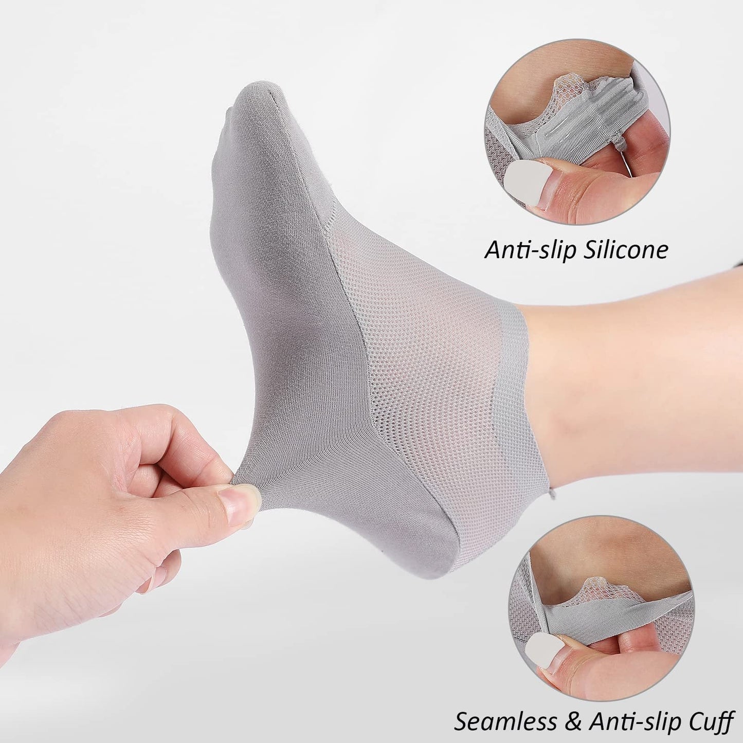 🔥 Pakke med 3 par usynlige sokker med sklisikker såle 🧦 – Pustende, lavskåret design med sklisikker og svetteabsorberende egenskaper