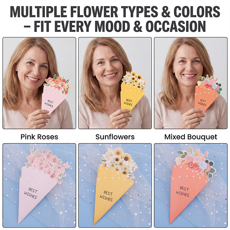 💐3D-blomsterbukett-gratulasjonskort – kreative blomsterkort med konvolutte