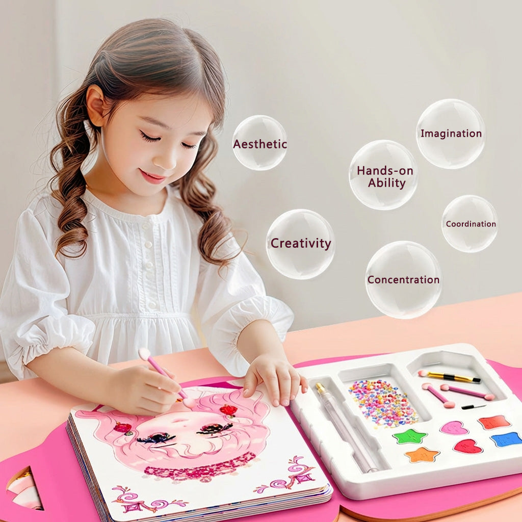 👸Prinsesse DIY-håndverkssett: sminke, diamantkunst og utkledning💖Gratis frakt