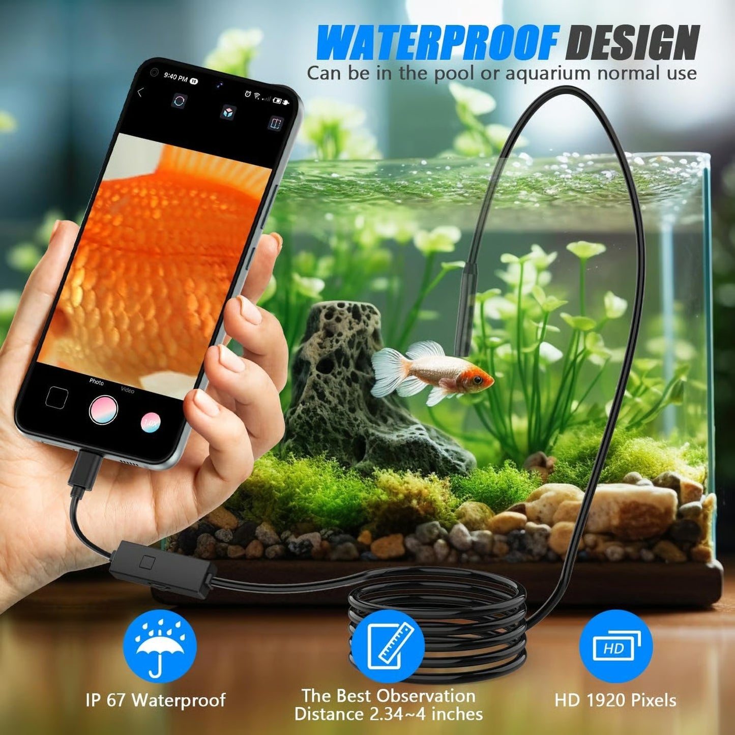 🔎Plug-and-Play-endoskopkamera – Kompatibelt med Android, iPhone og iPad for direkte tilkobling