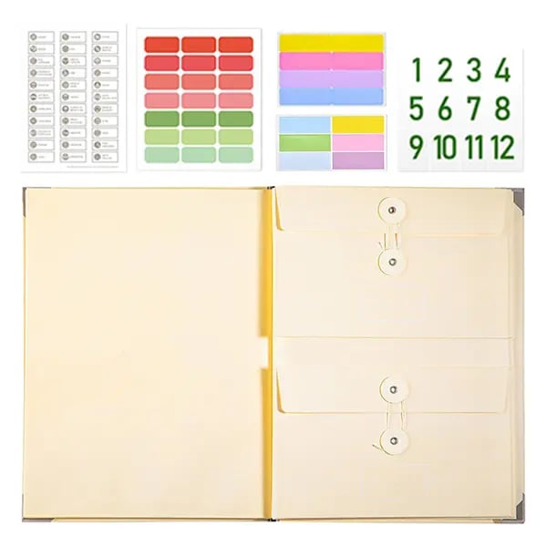 📂 Manila Pocket Accordion File - Passports, Birth Certificates & Home/Office Docs
