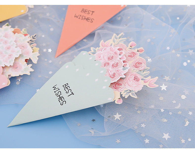 💐3D-blomsterbukett-gratulasjonskort – kreative blomsterkort med konvolutte