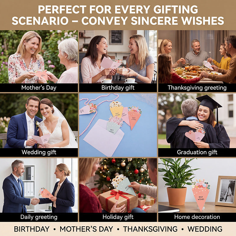 💐3D-blomsterbukett-gratulasjonskort – kreative blomsterkort med konvolutte