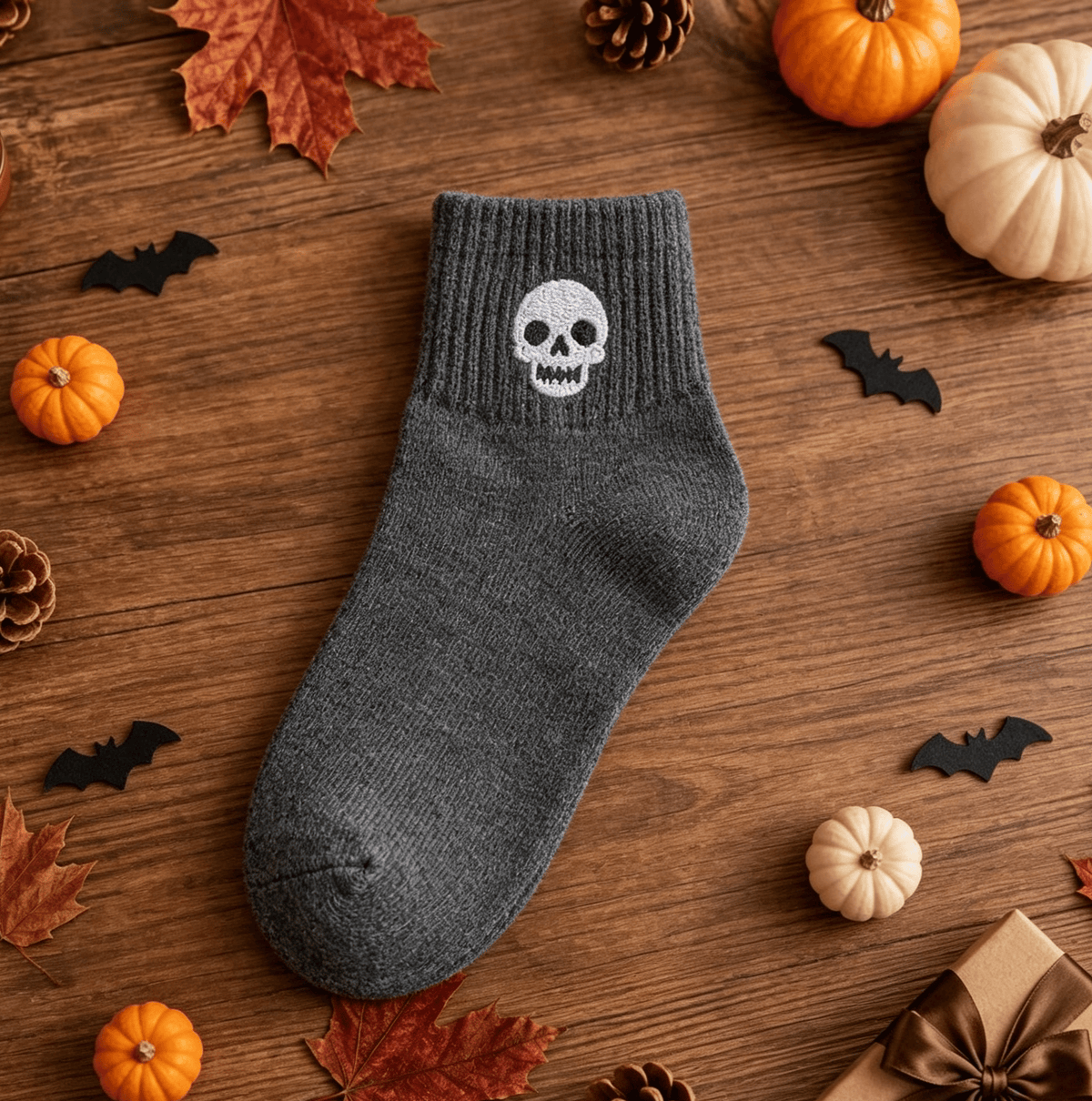🔥Halloween Early Bird-tilbud: Kjøp 1 få 1 gratis🎃 Virale Halloween-broderte sokker med rund hals – Søte, skumle strikkesokker🧦