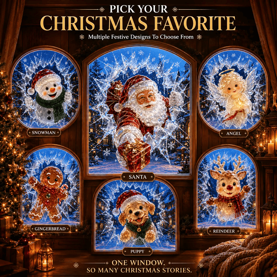 🔥HETEREA 49 % RABATT✨🎄Juleklistremerke med krystallmotiv som simulerer innbrudd i vinduet — 3D-vindusdekorasjon med knust glass