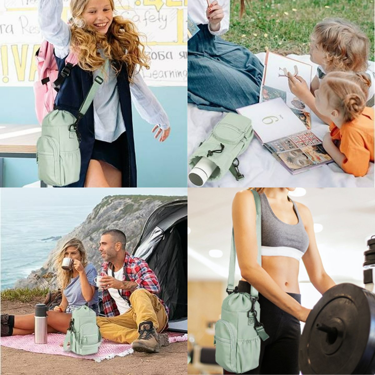 ✨Slitasjebestandig og vanntett💦Flaskeholder-slingbag med mobillomme – skulderveske med kryssrem