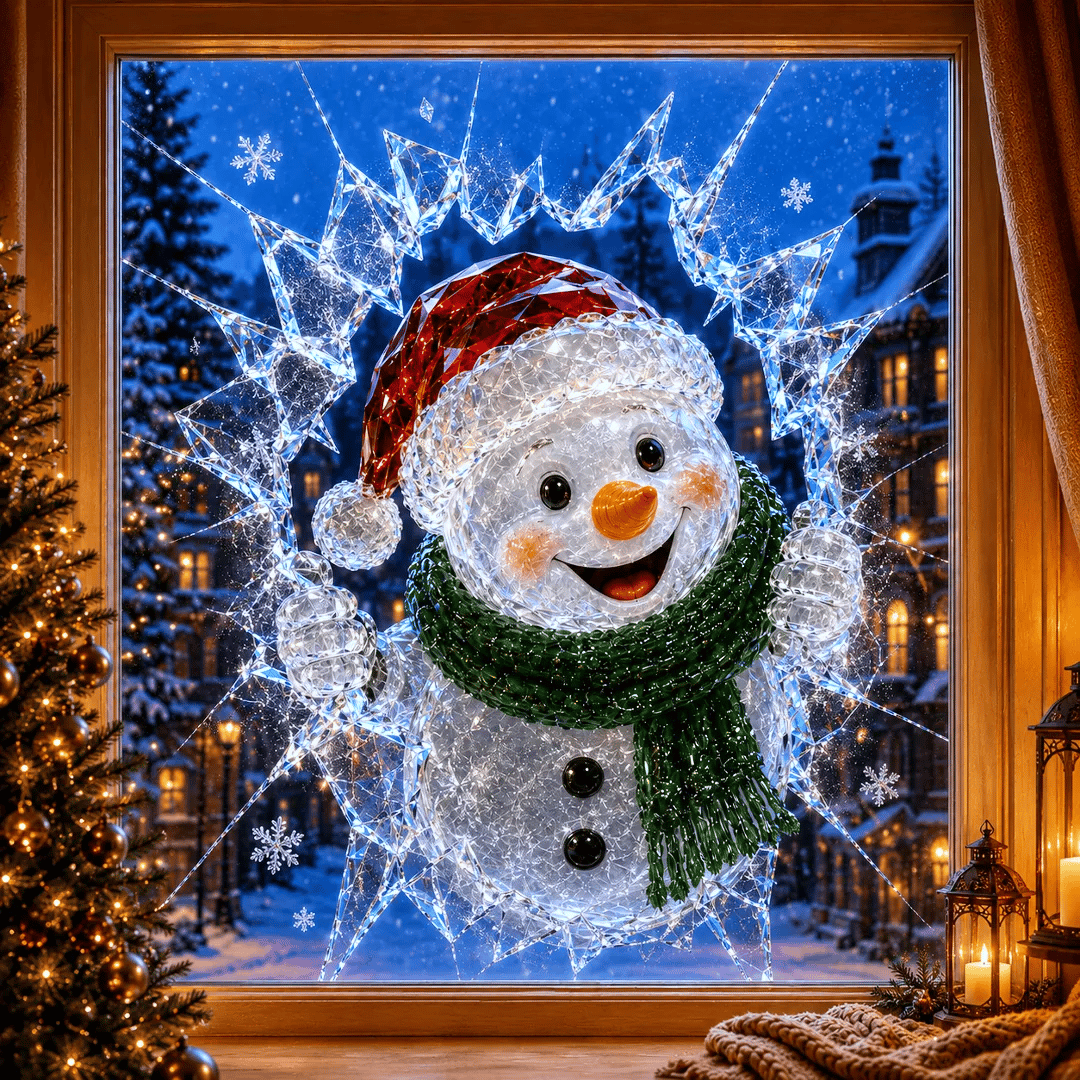 🔥HETEREA 49 % RABATT✨🎄Juleklistremerke med krystallmotiv som simulerer innbrudd i vinduet — 3D-vindusdekorasjon med knust glass