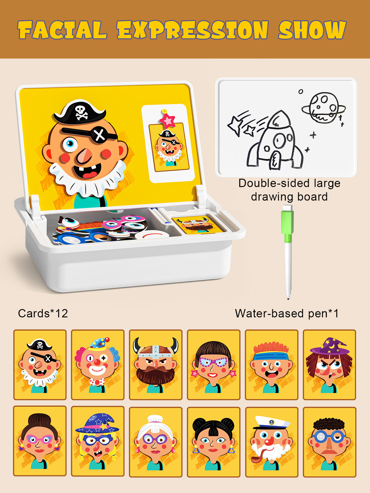 Magnetiske puslespill Ansiktsutkledning Reisespill Dobbeltsidet Førskole Pedagogisk Læringsleker for Barn