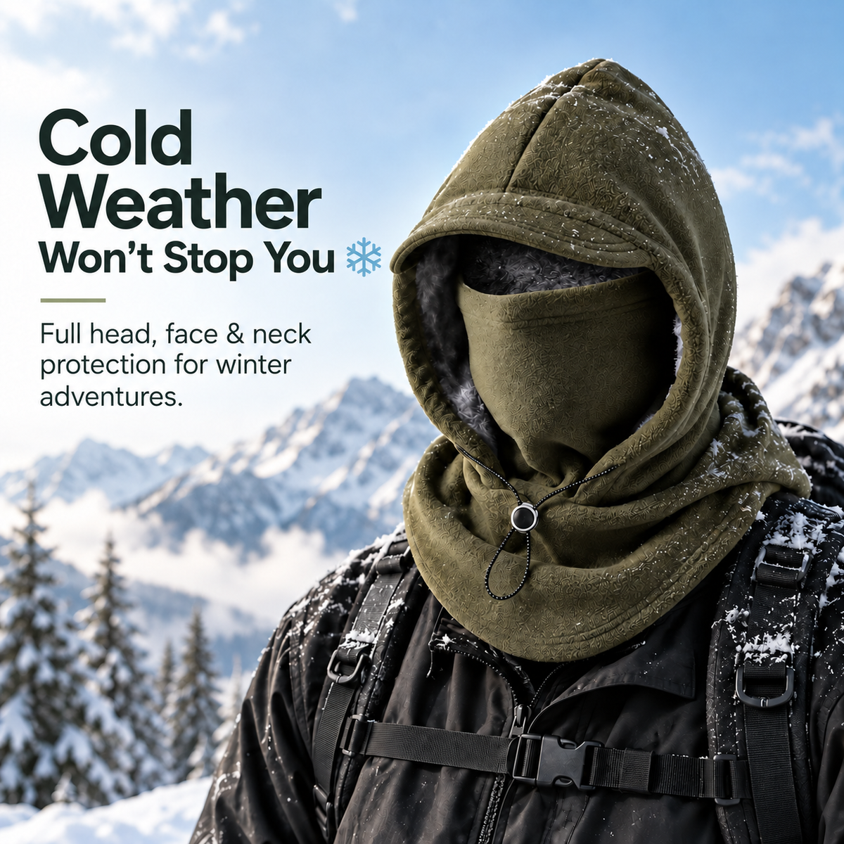 ❄️ Vintermaske med hette – Vindtett fleece-balaklava for friluftsliv