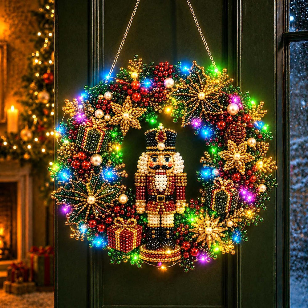 ✨DIY diamantmaleri: Julekrans med lys, dekorativ dørpynt i akryl til høytiden🎄