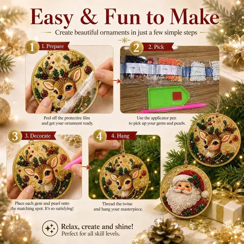 ⏳ Siste dag med 49 % rabatt – 🎄Nybegynnervennlig DIY-sett for diamantmaling med juleperler og edelstener | 6 festlige motiver med glitrende perler, fasetterte edelstener og detaljer i 3D-lag