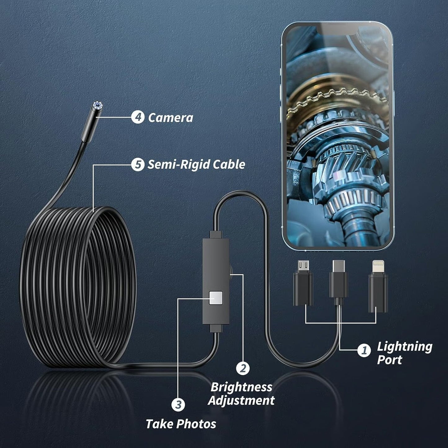 🔎Plug-and-Play-endoskopkamera – Kompatibelt med Android, iPhone og iPad for direkte tilkobling