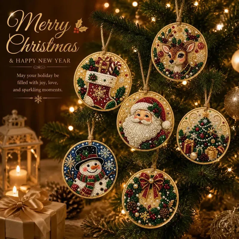 ⏳ Siste dag med 49 % rabatt – 🎄Nybegynnervennlig DIY-sett for diamantmaling med juleperler og edelstener | 6 festlige motiver med glitrende perler, fasetterte edelstener og detaljer i 3D-lag