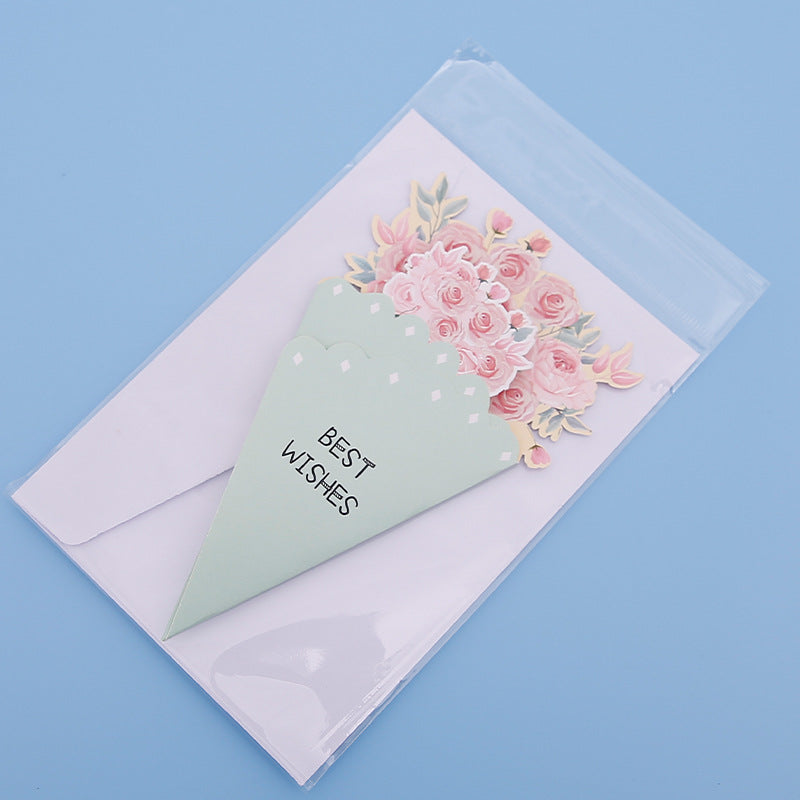 💐3D-blomsterbukett-gratulasjonskort – kreative blomsterkort med konvolutte