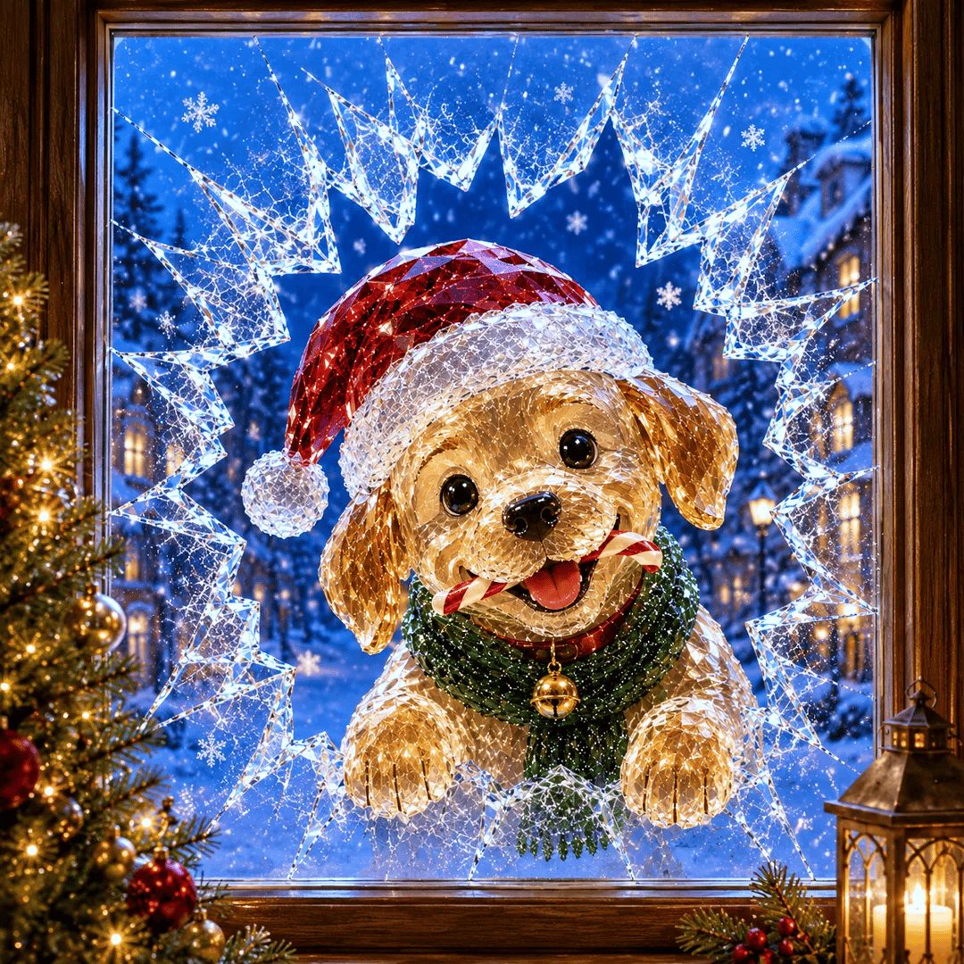 🔥HETEREA 49 % RABATT✨🎄Juleklistremerke med krystallmotiv som simulerer innbrudd i vinduet — 3D-vindusdekorasjon med knust glass