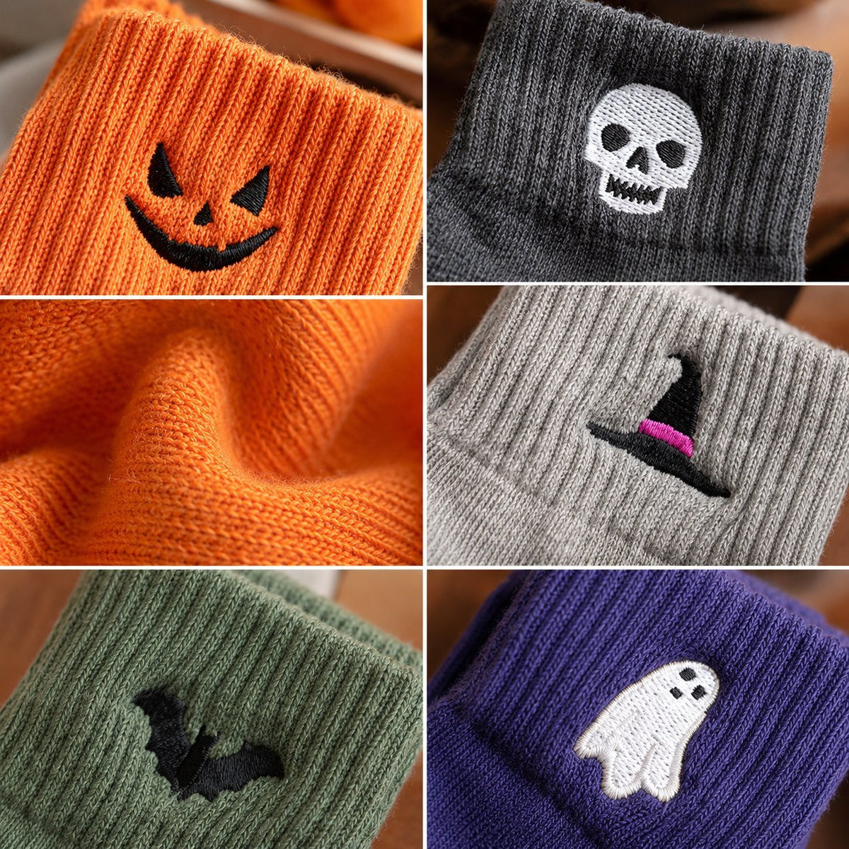 🔥Halloween Early Bird-tilbud: Kjøp 1 få 1 gratis🎃 Virale Halloween-broderte sokker med rund hals – Søte, skumle strikkesokker🧦
