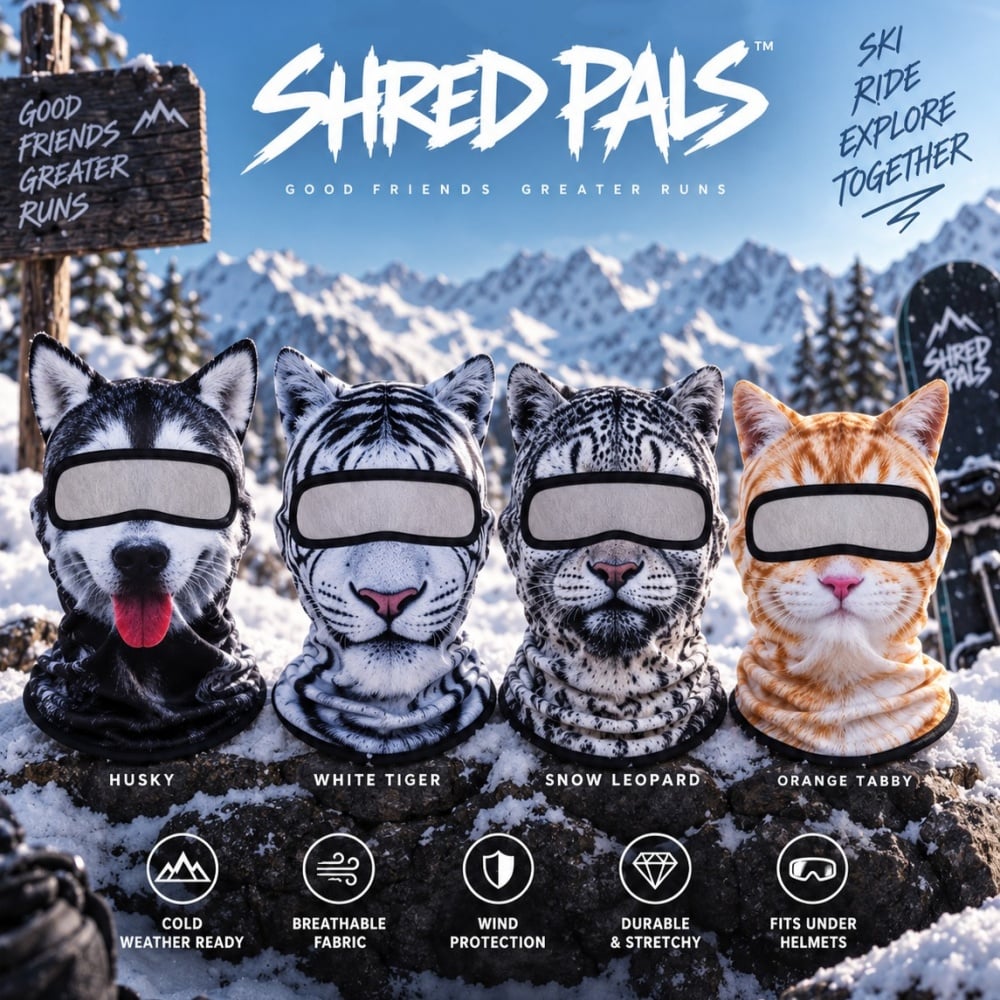 🔥🐱3D-skibalaclava med kattemotiv og ører – dyremaske