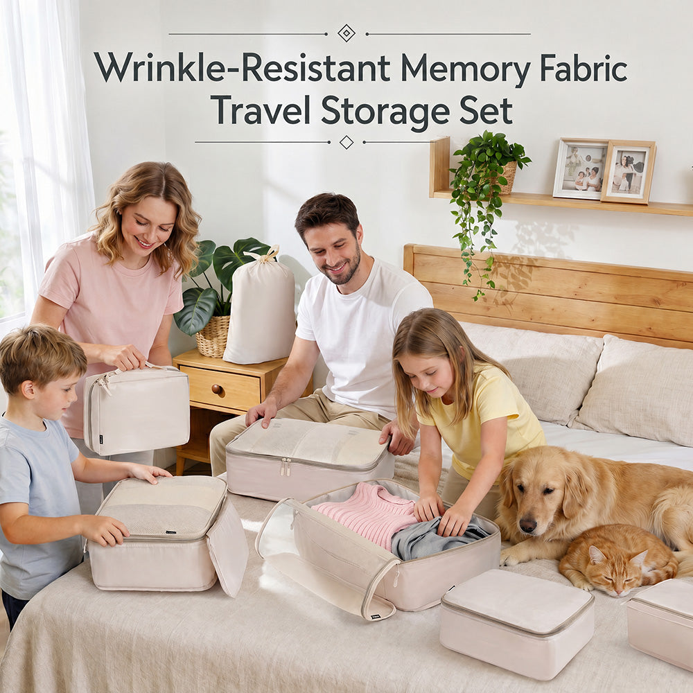 Reisesett i krøllfritt Memory-stoff – 6-delers kompresjonssett for bagasjeoppbevaring