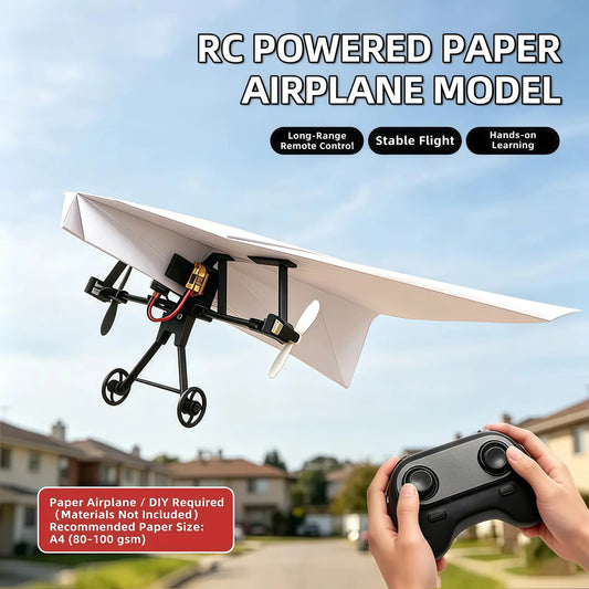 Hotfree Power-Up RC papirflysett med gyrostabilisator – DIY elektrisk fjernstyrt fly med doble propeller, lett sammenleggbar flygende STEM-leke
