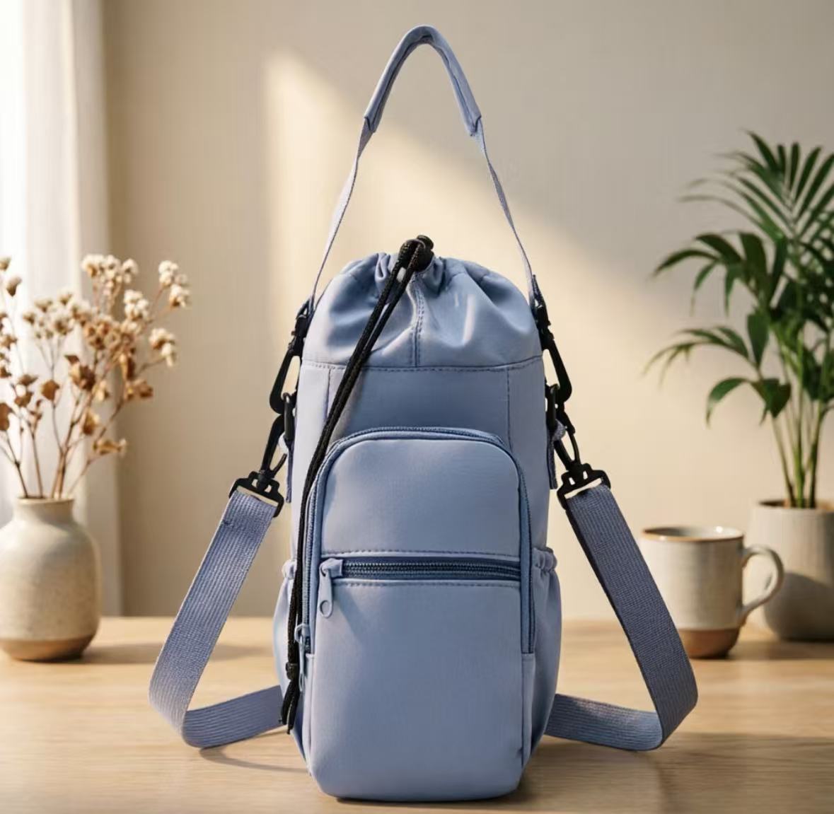 ✨Slitasjebestandig og vanntett💦Flaskeholder-slingbag med mobillomme – skulderveske med kryssrem
