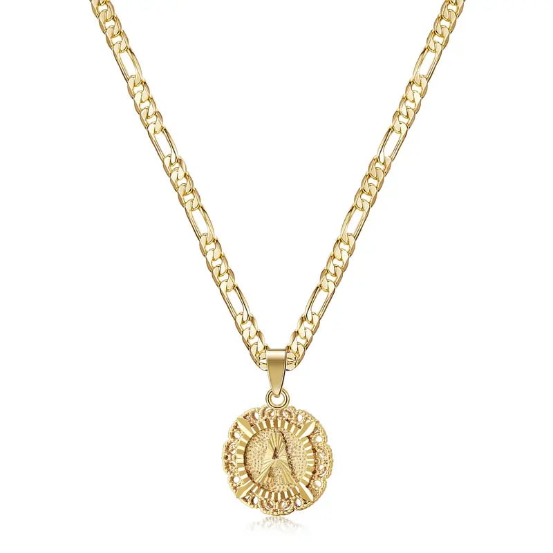🎁  Halskjede med rundt anheng med bokstav, 14K gullbelagt